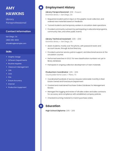 Library Paraprofessional Resume