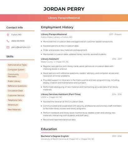 Library Paraprofessional Resume