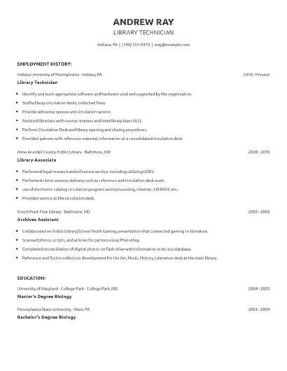 Library Technician Resume