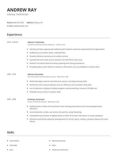 Library Technician Resume