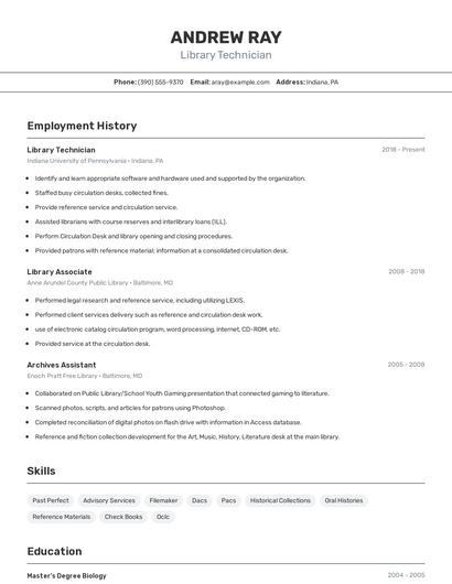 Library Technician Resume