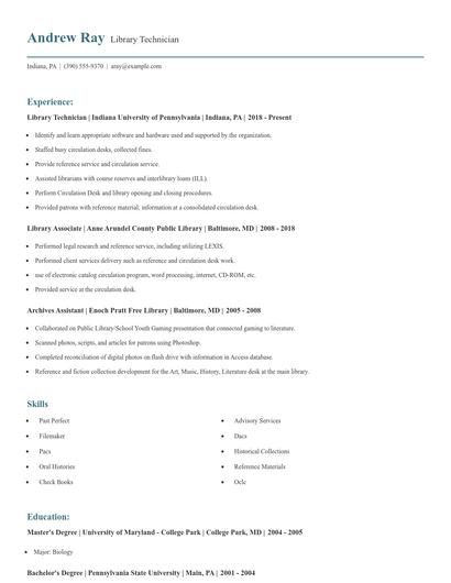 Library Technician Resume