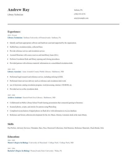 Library Technician Resume