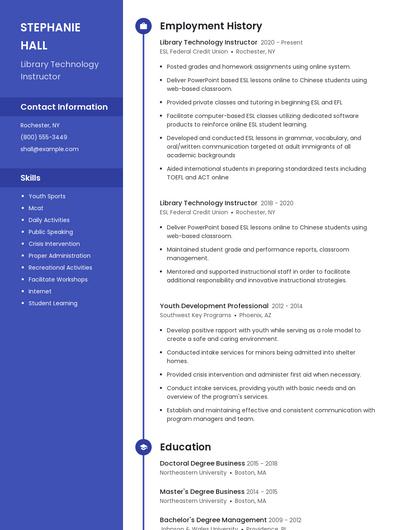 Library Technology Instructor Resume