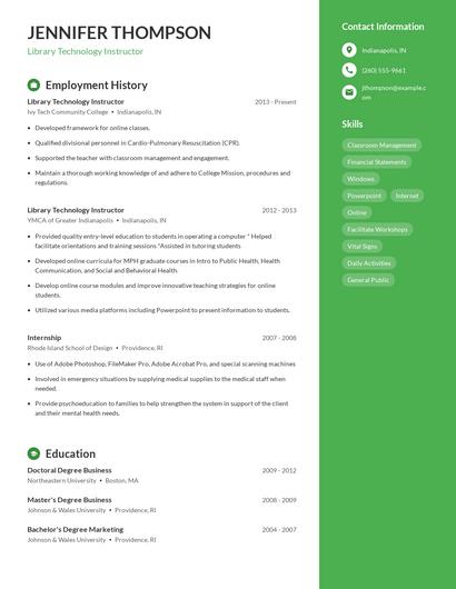 Library Technology Instructor Resume