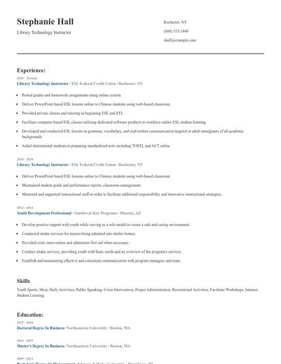 Library Technology Instructor Resume