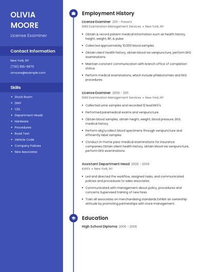 License Examiner Resume