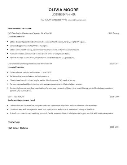 License Examiner Resume
