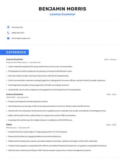License Examiner Resume
