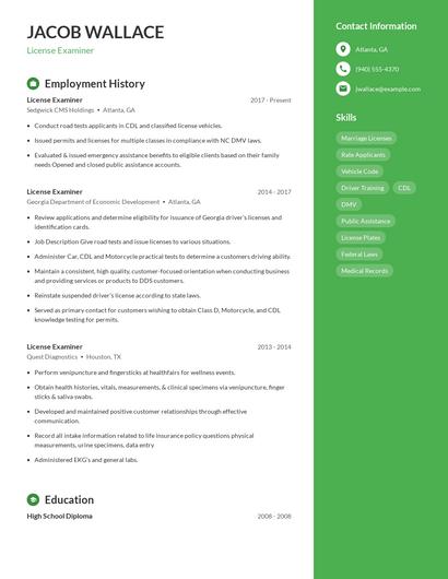 License Examiner Resume