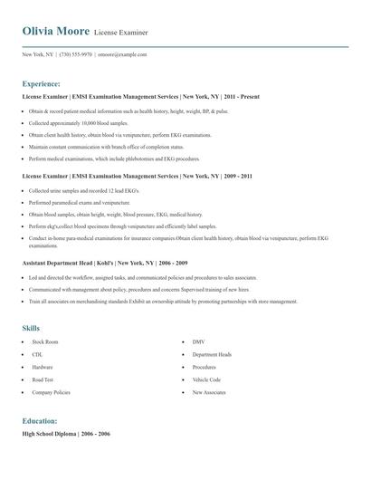 License Examiner Resume