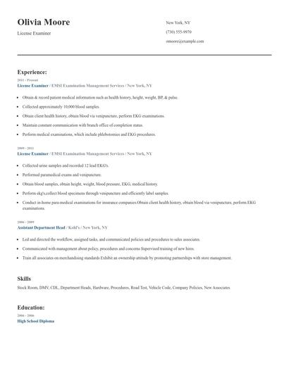 License Examiner Resume