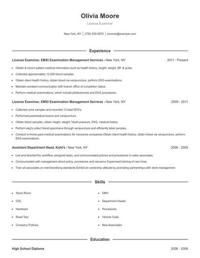 License Examiner Resume