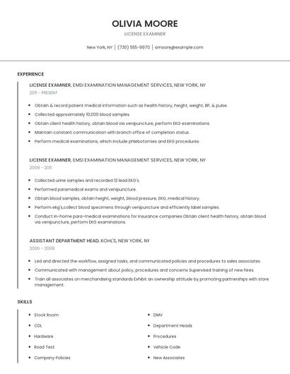 License Examiner Resume
