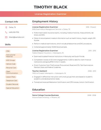 License Registration Examiner Resume