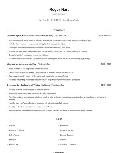 Licensed Agent Resume