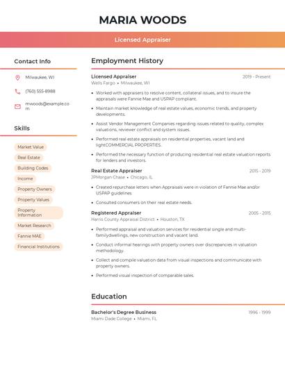 Licensed Appraiser Resume