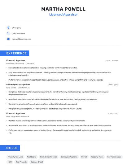 Licensed Appraiser Resume