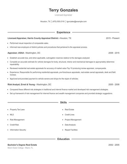 Licensed Appraiser Resume