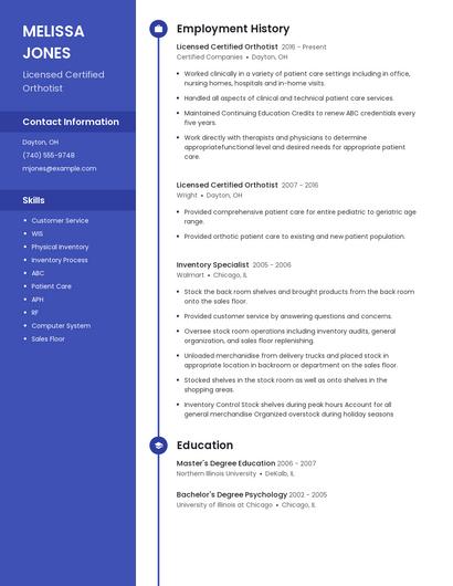 Licensed Certified Orthotist Resume