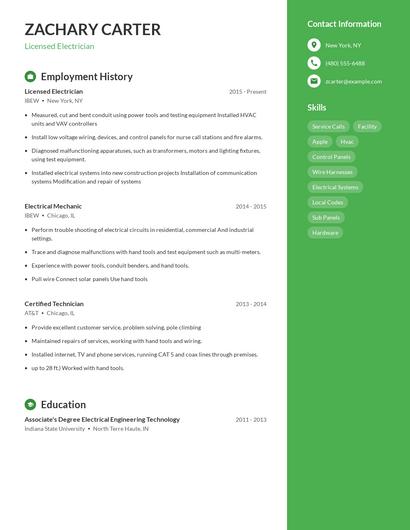 Licensed Electrician Resume