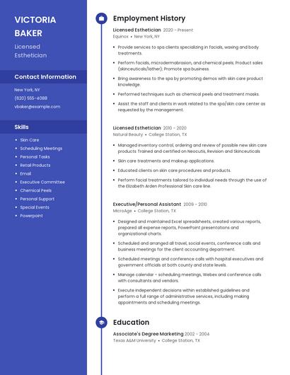 Licensed Esthetician Resume