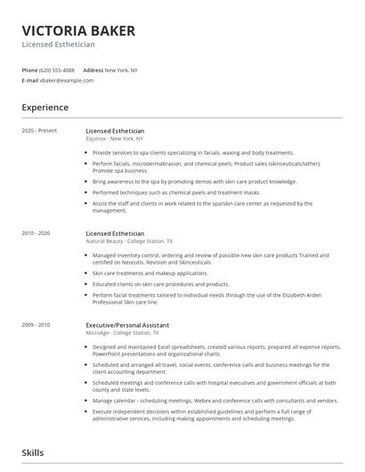 Licensed Esthetician Resume