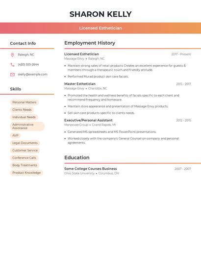 Licensed Esthetician Resume