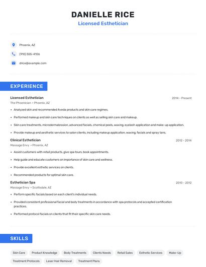 Licensed Esthetician Resume