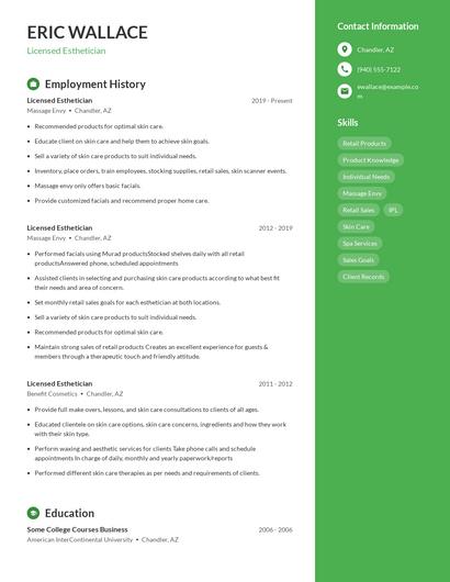 Licensed Esthetician Resume
