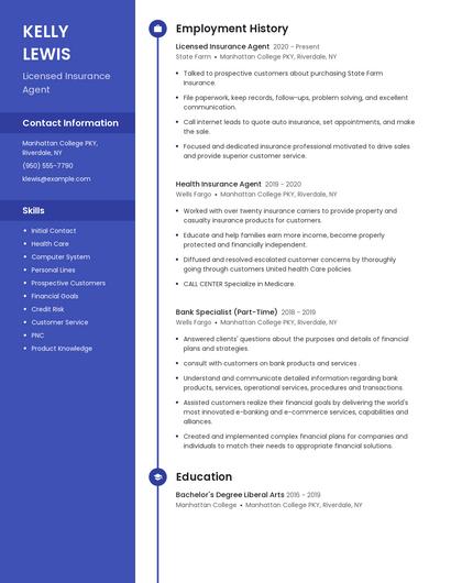 Licensed Insurance Agent Resume