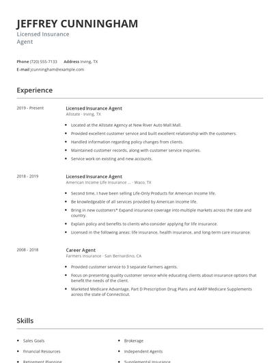 Licensed Insurance Agent Resume