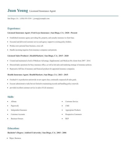 Licensed Insurance Agent Resume