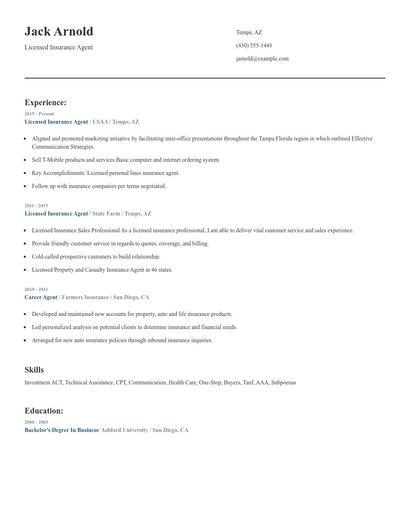 Licensed Insurance Agent Resume