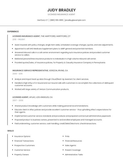 Licensed Insurance Agent Resume