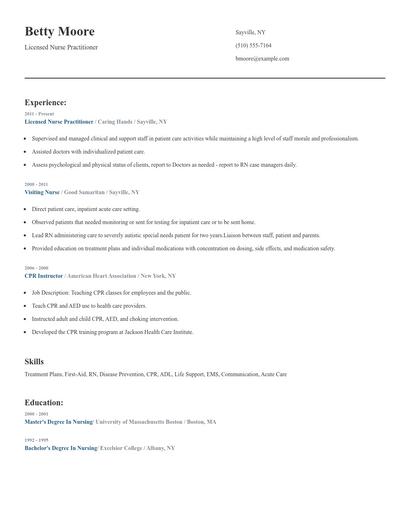 Licensed Nurse Practitioner Resume