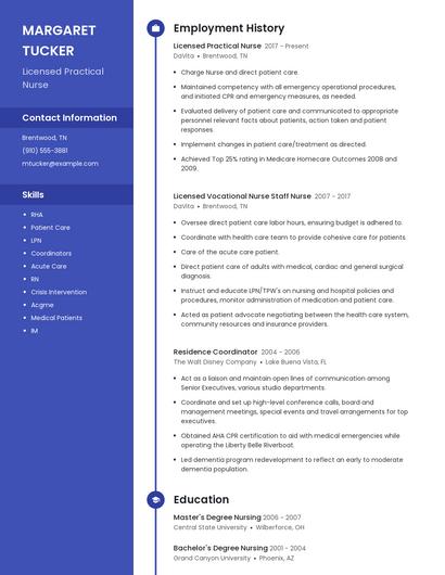 Licensed Practical Nurse Resume