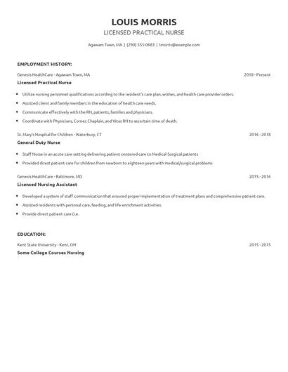Licensed Practical Nurse Resume