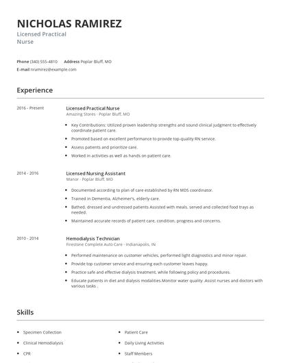 Licensed Practical Nurse Resume