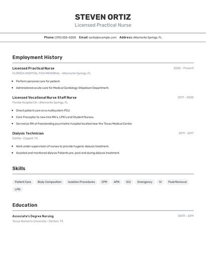 Licensed Practical Nurse Resume
