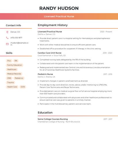 Licensed Practical Nurse Resume