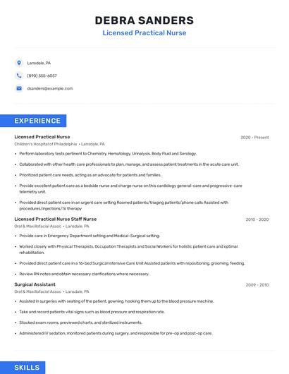 Licensed Practical Nurse Resume
