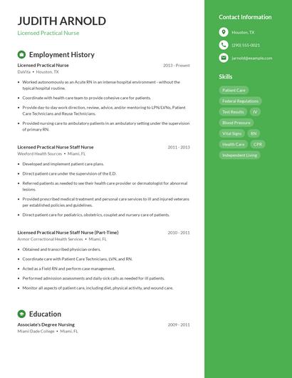 Licensed Practical Nurse Resume