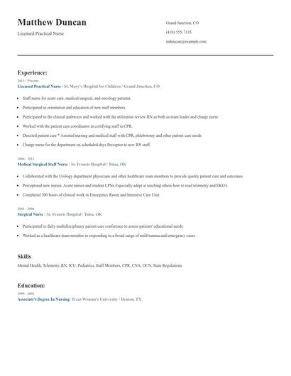Licensed Practical Nurse Resume