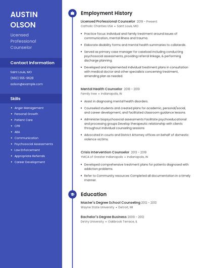 Licensed Professional Counselor Resume
