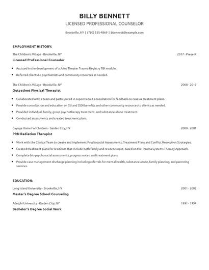 Licensed Professional Counselor Resume