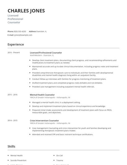 Licensed Professional Counselor Resume