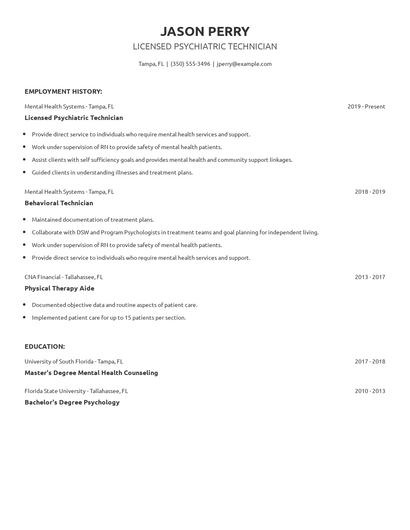 Licensed Psychiatric Technician Resume