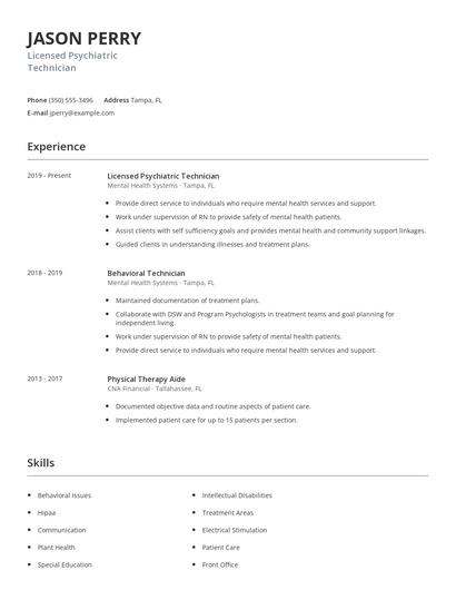 Licensed Psychiatric Technician Resume