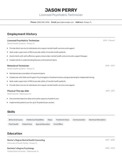 Licensed Psychiatric Technician Resume